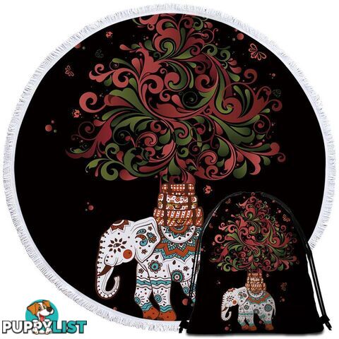 Red and Green Ornaments Indian Elephant Beach Towel - Towel - 7427046326667