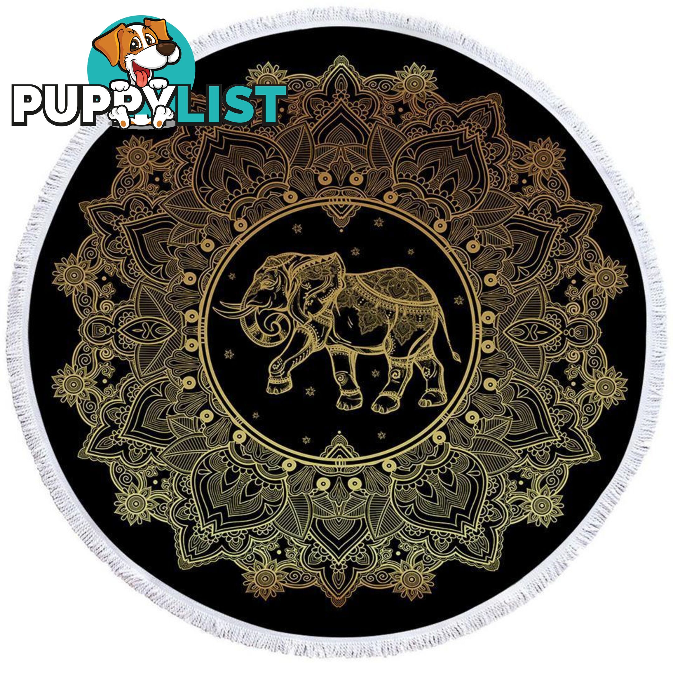 Golden Indian Mandala and Elephant Beach Towel - Towel - 7427046320610