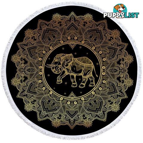 Golden Indian Mandala and Elephant Beach Towel - Towel - 7427046320610