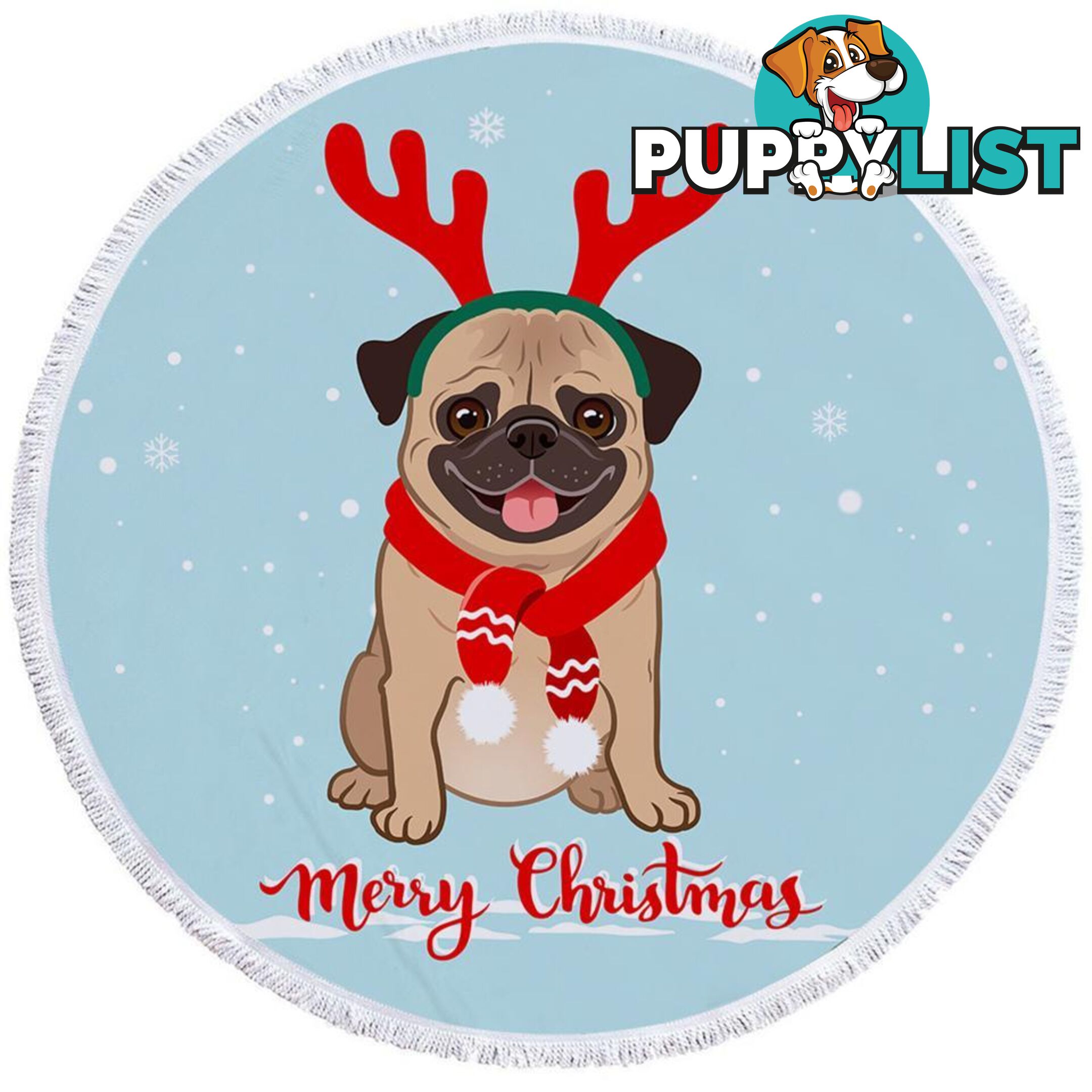 Christmas Pug Beach Towel - Towel - 7427046340137