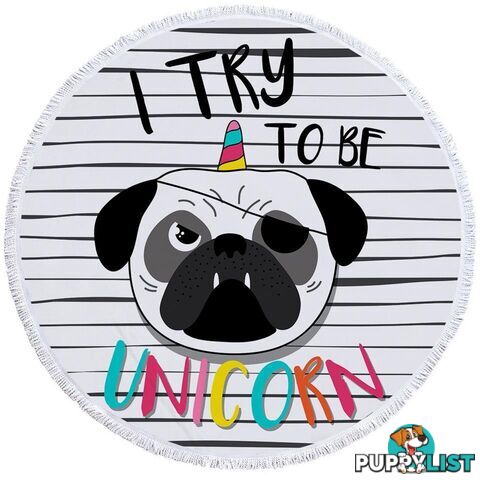 Tough Unicorn Pug Beach Towel - Towel - 7427046309967