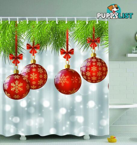 Red Christmas Baubles Shower Curtain - Curtain - 7427045965157