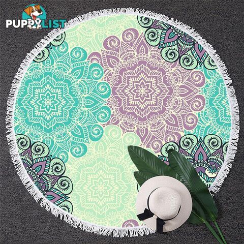 Turquoise and Lilac Mandala Beach Towel - Towel - 7427046333597