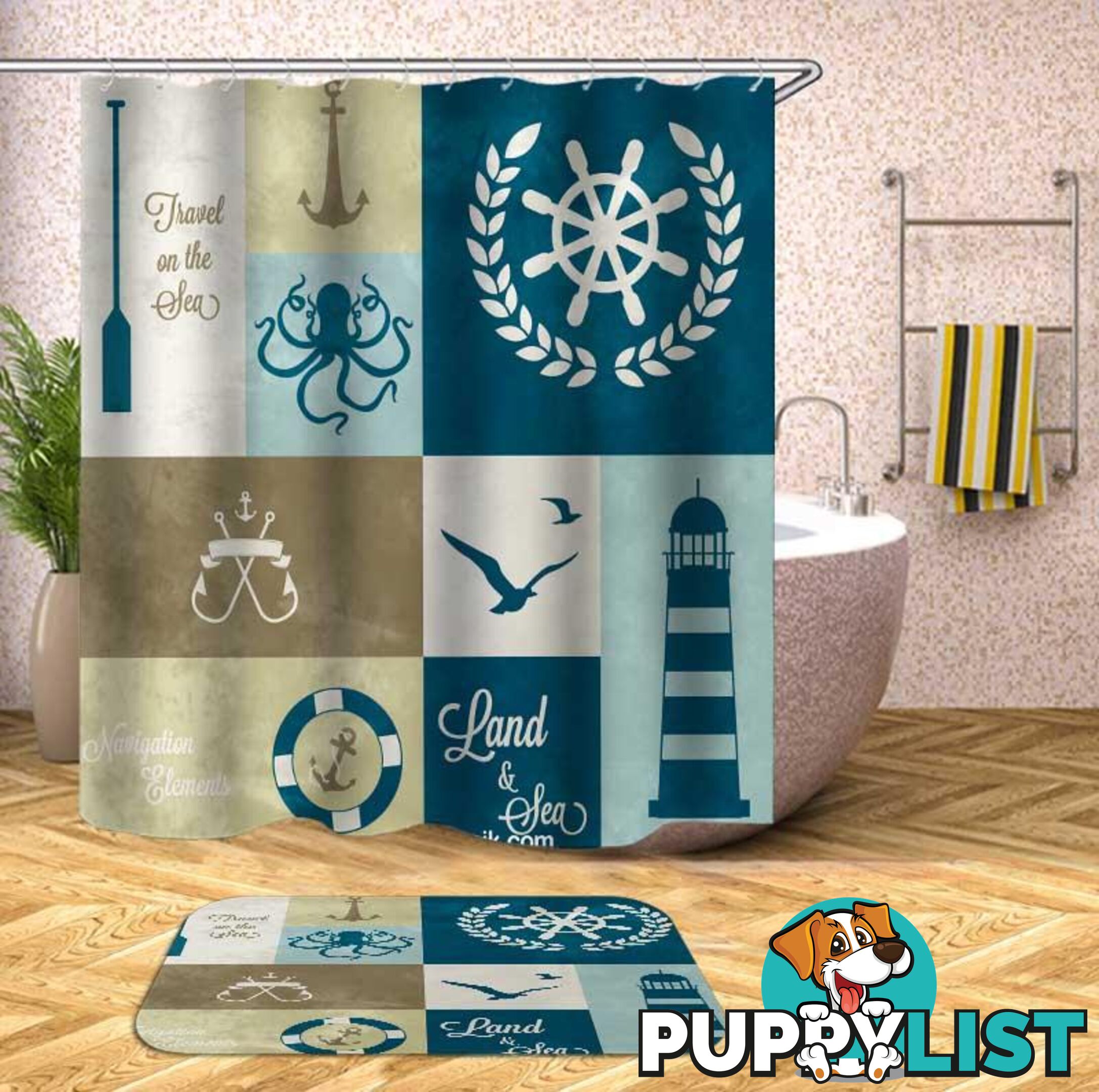 Nautical Theme Shower Curtain - Curtain - 7427046048361