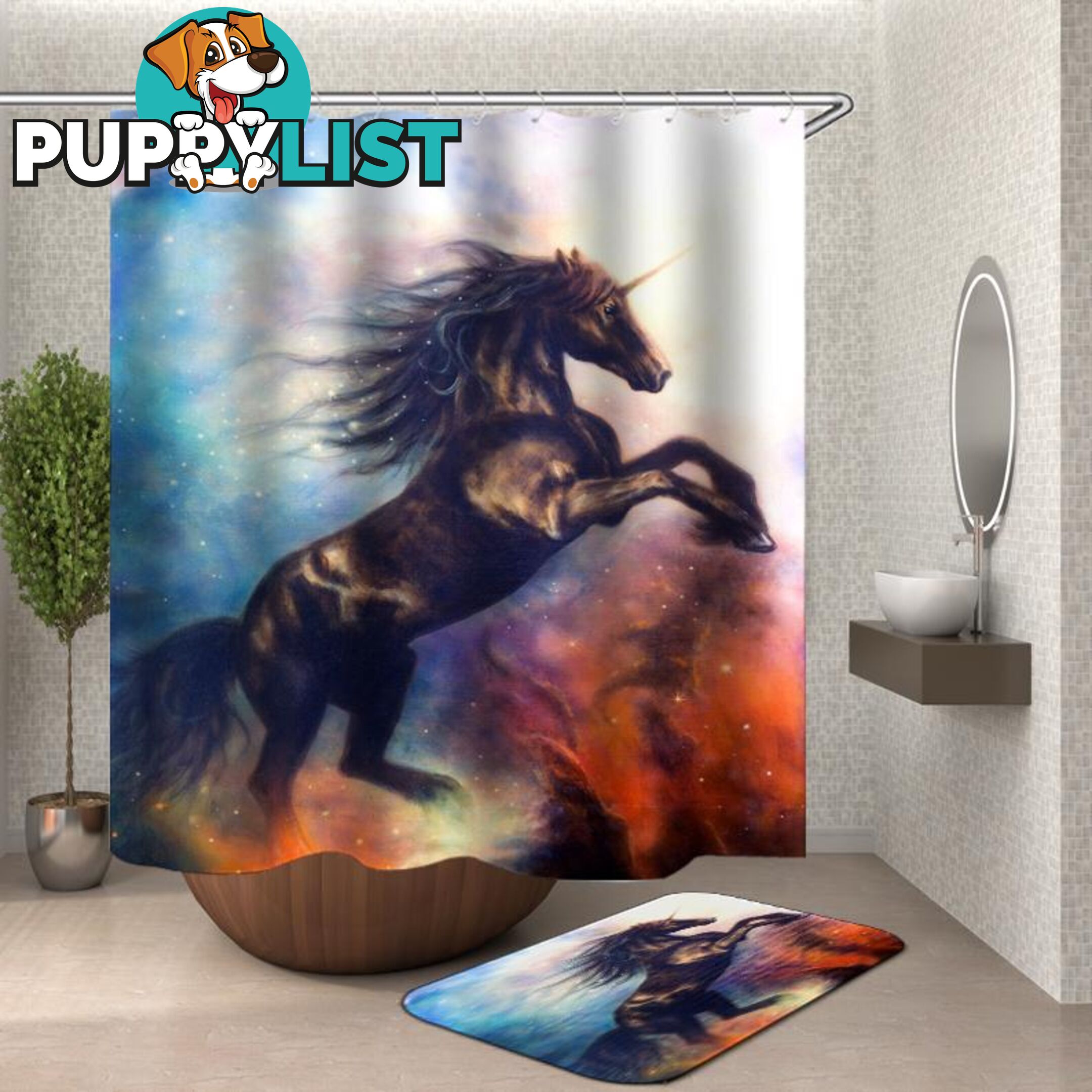 Magical Black Unicorn Shower Curtain - Curtain - 7427046114820