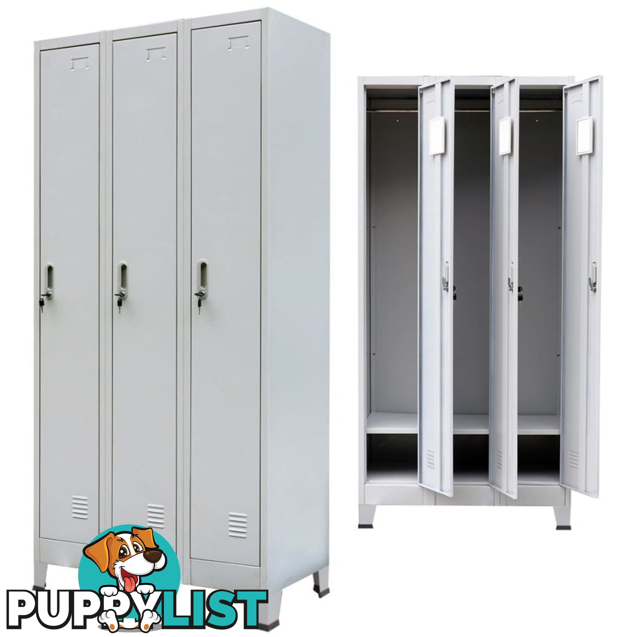 Locker Cabinet with 3 Compartments Steel - Grey - Unbranded - 4326500413628