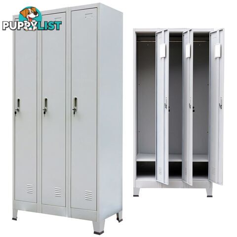 Locker Cabinet with 3 Compartments Steel - Grey - Unbranded - 4326500413628