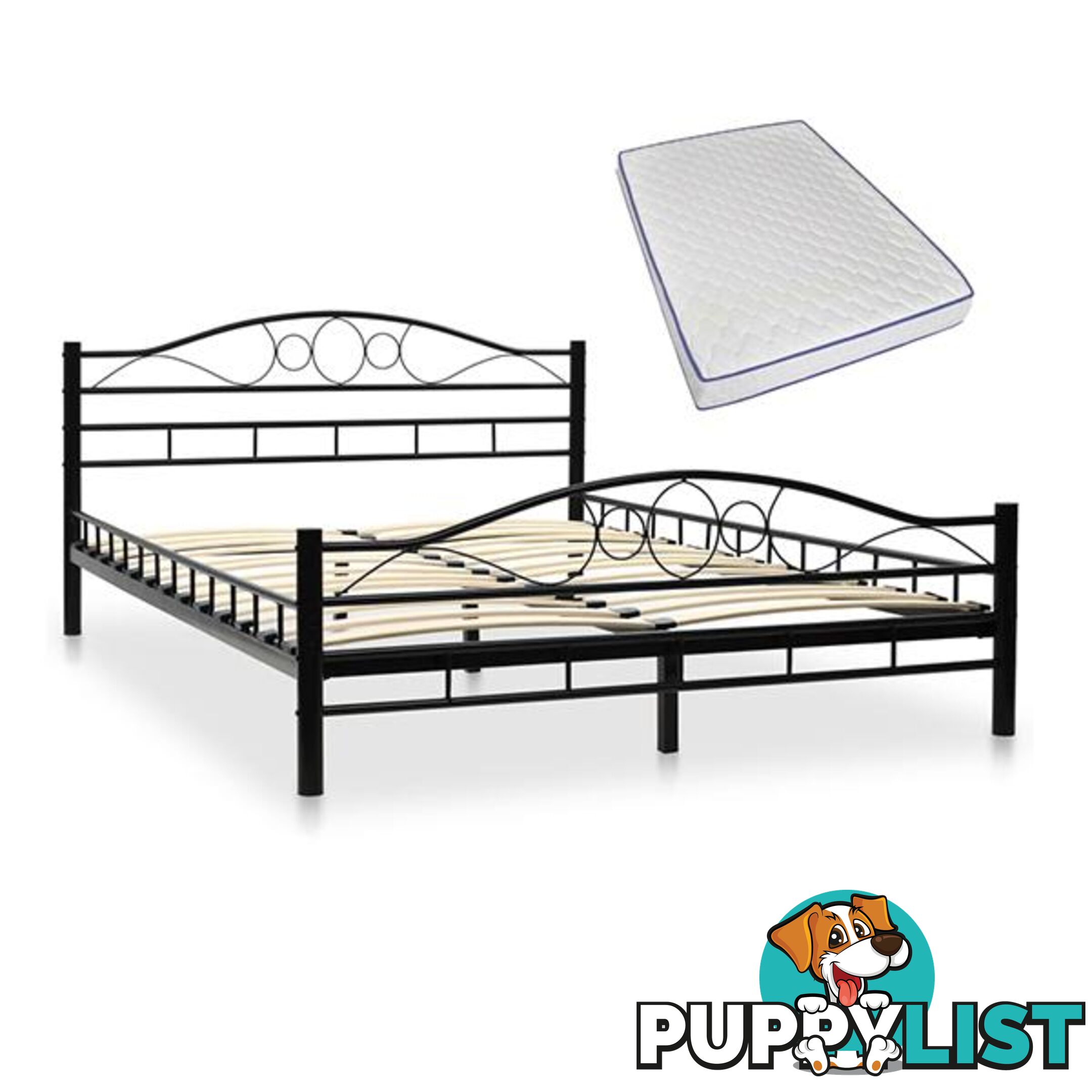 Metal Bed Black With Memory Foam Mattress - Bed - 7427046168069