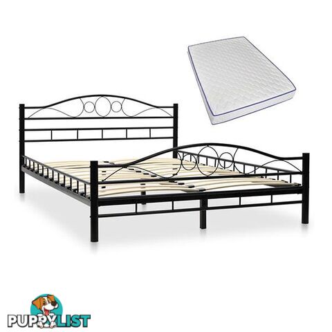 Metal Bed Black With Memory Foam Mattress - Bed - 7427046168069