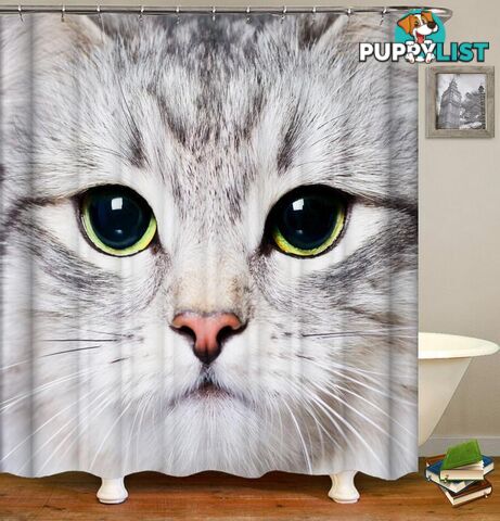 Grey Cat Face Shower Curtain - Curtain - 7427046042734