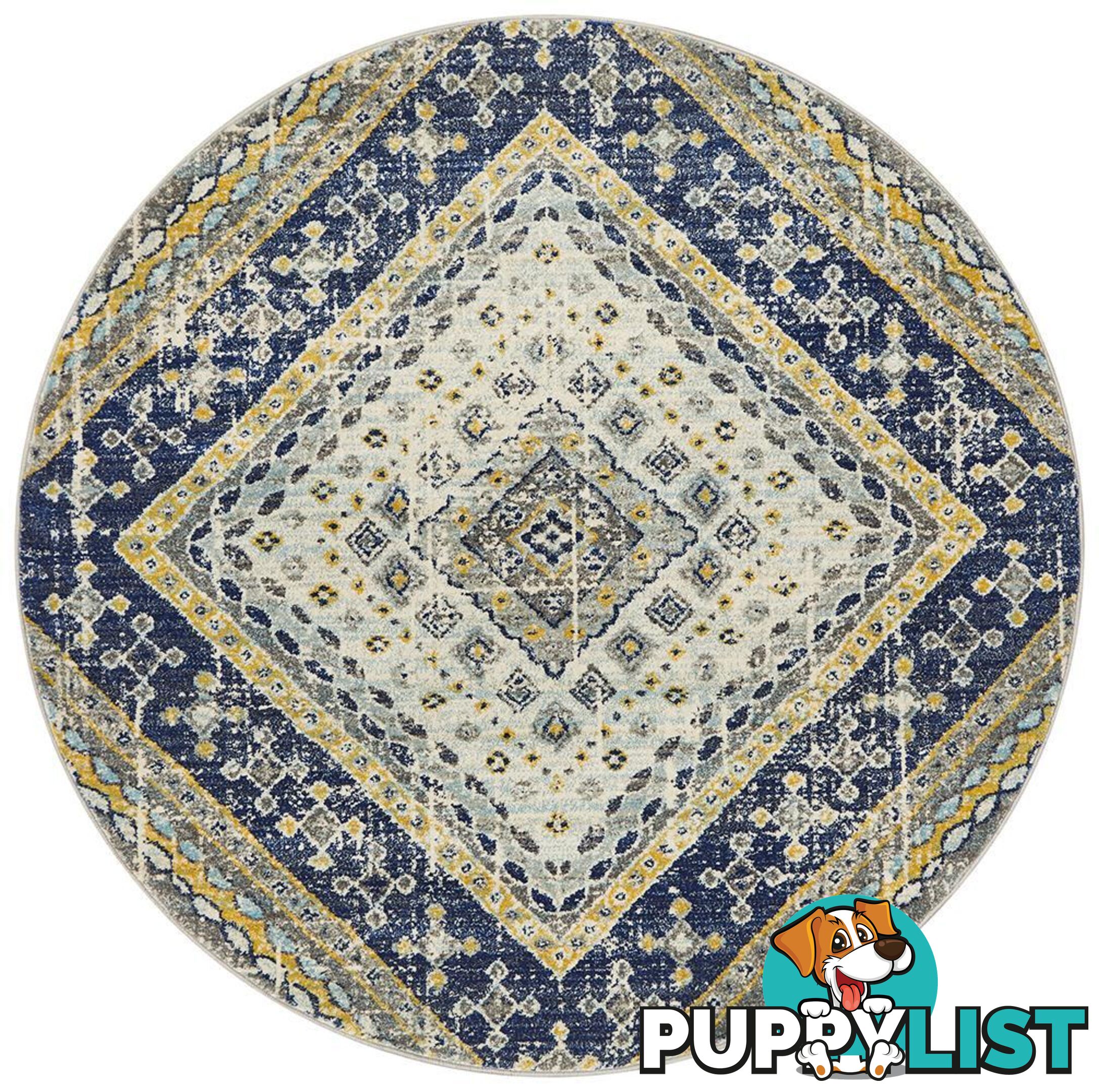 Babylon Round Diamond Navy Rug - Unbranded - 9375321874496