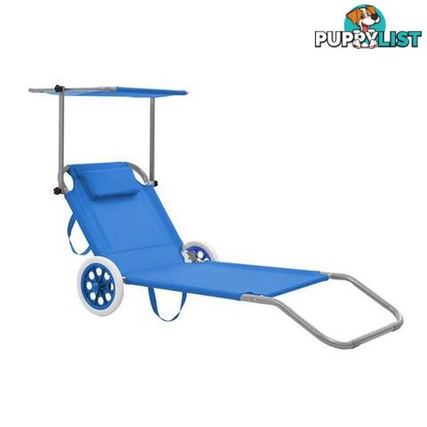 Folding Sun Lounger With Canopy And Wheels Steel - Unbranded - 8718475621195