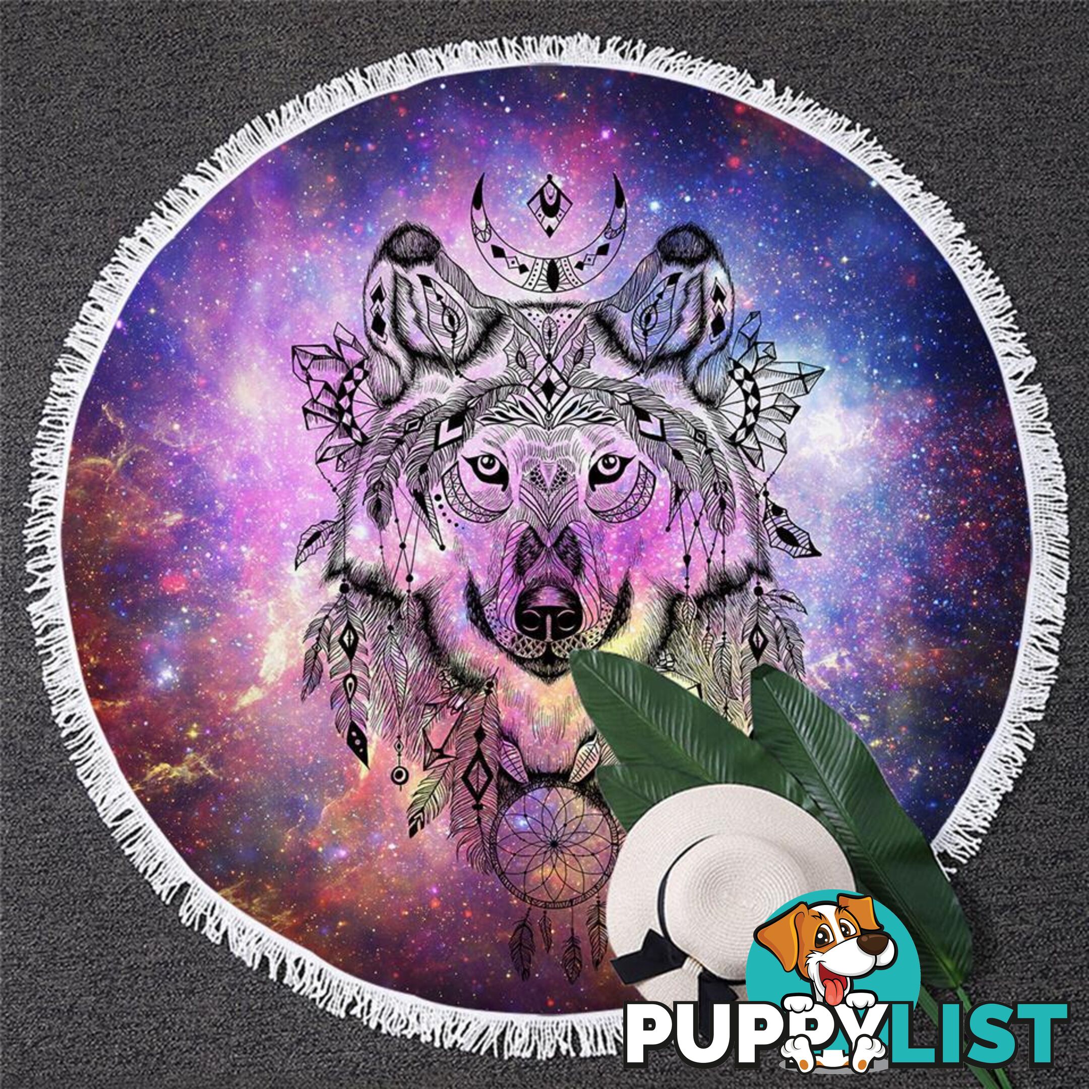 Native American Wolf Over Space Beach Towel - Towel - 7427046332477