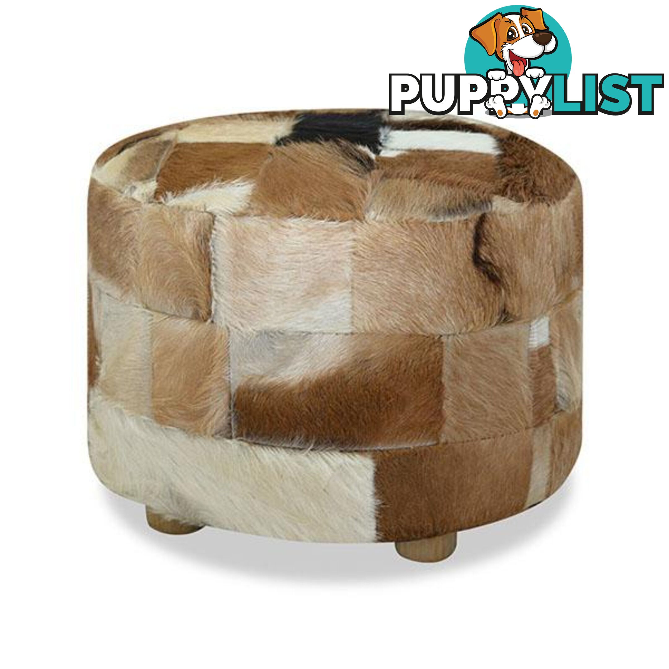 Pouffe Genuine Leather Round - Pouffe - 8718475533351