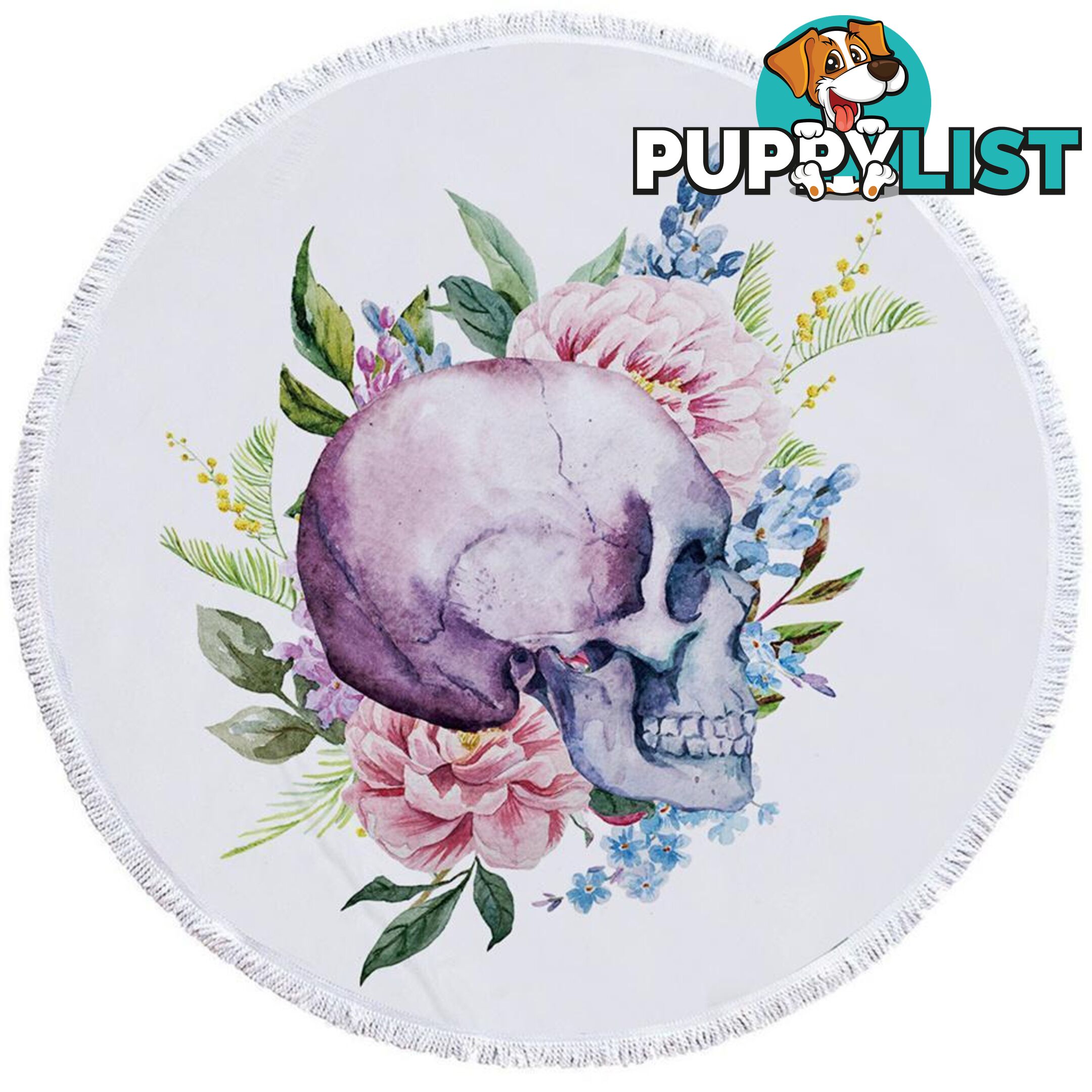 Floral Human Skull Beach Towel - Towel - 7427046308410