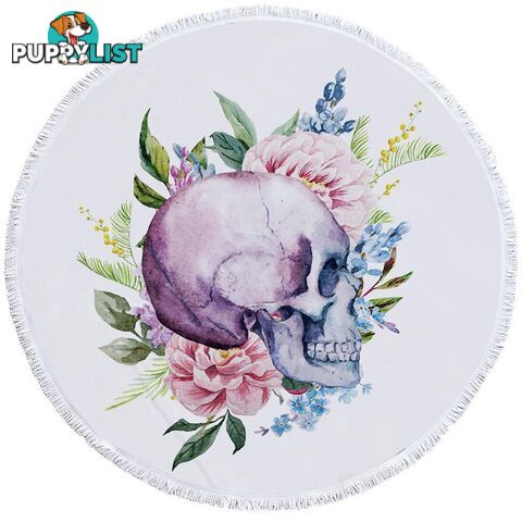 Floral Human Skull Beach Towel - Towel - 7427046308410