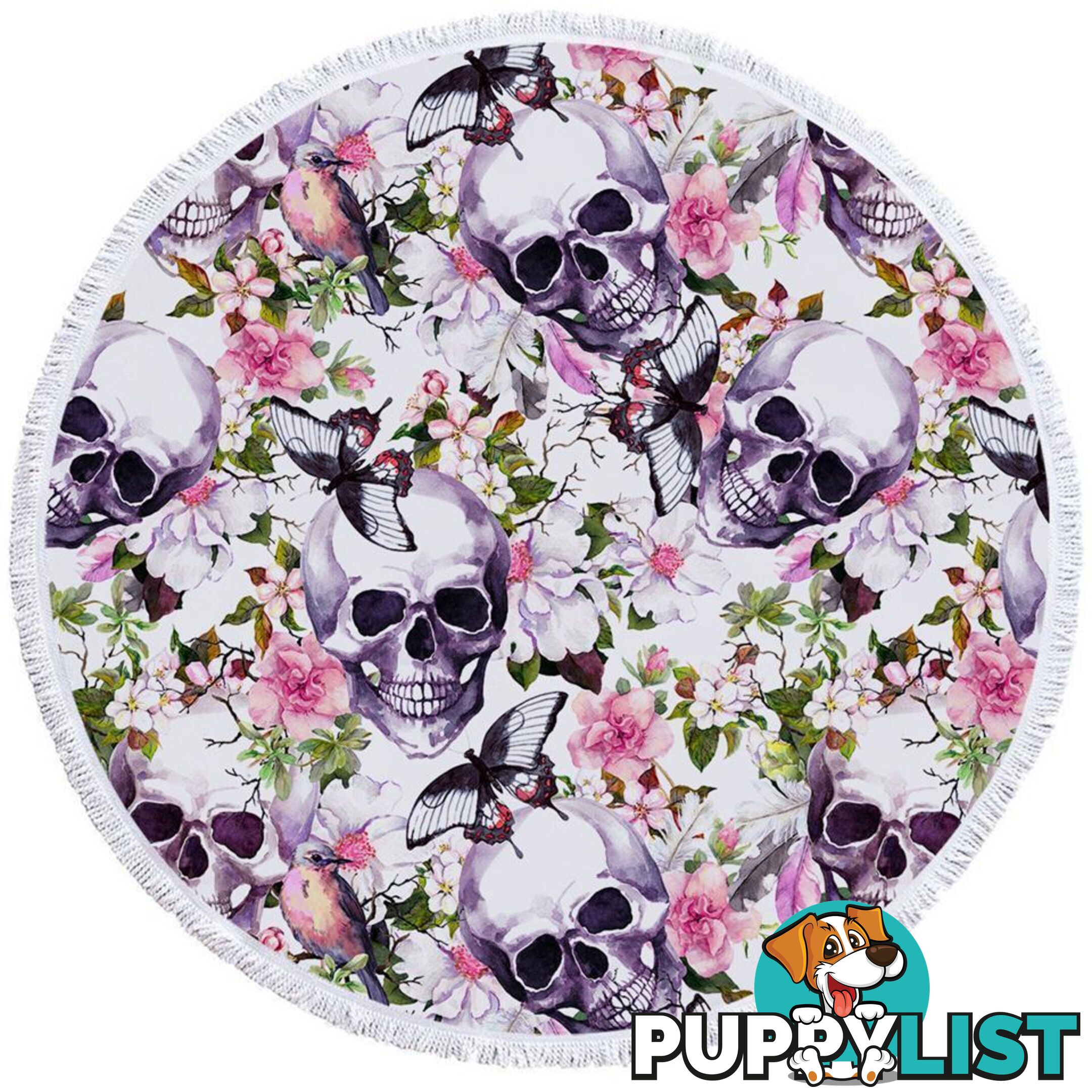 Floral Skulls Beach Towel - Towel - 7427046308441