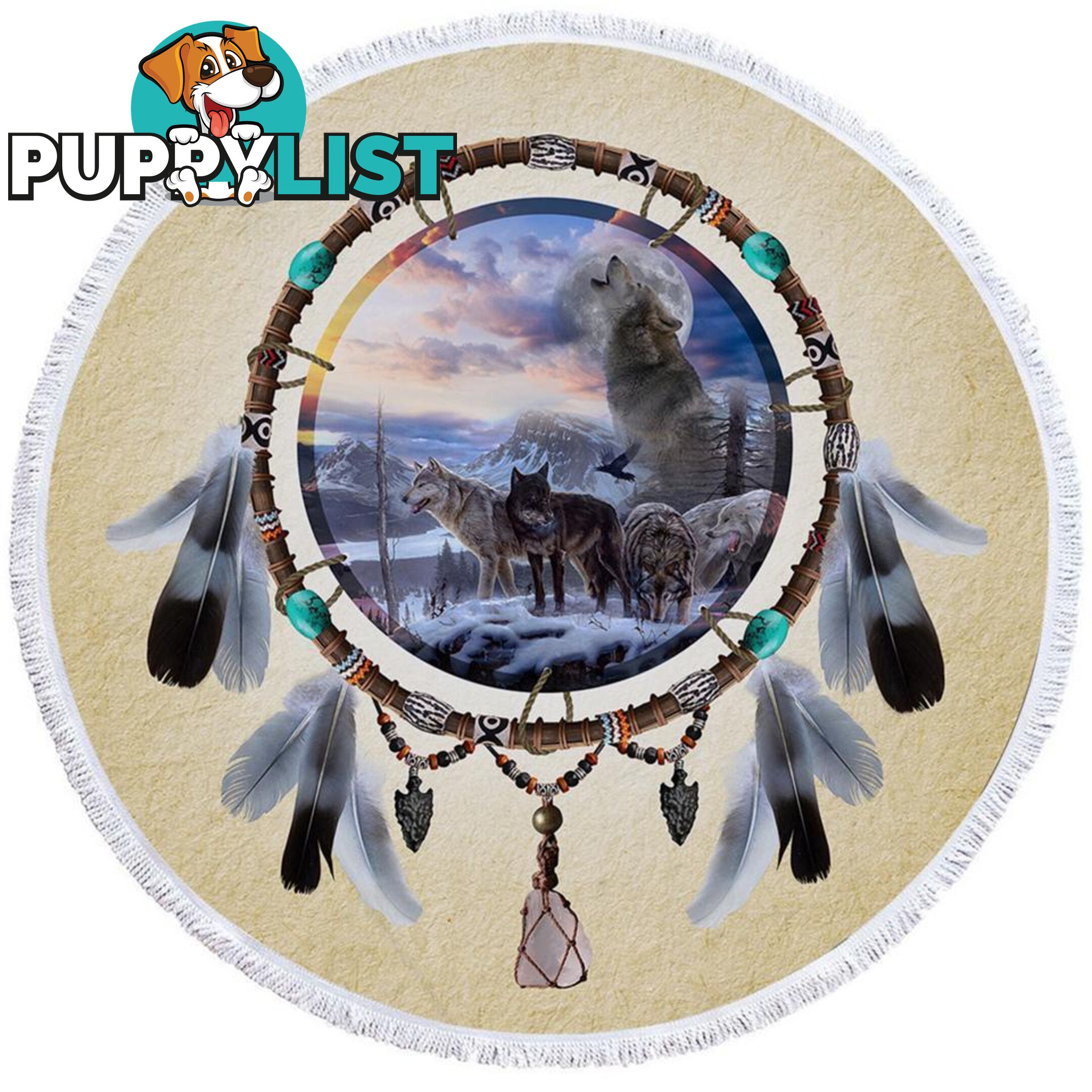 Dream Catcher Wolf Pack Beach Towel - Towel - 7427046313490