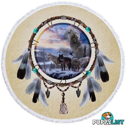 Dream Catcher Wolf Pack Beach Towel - Towel - 7427046313490