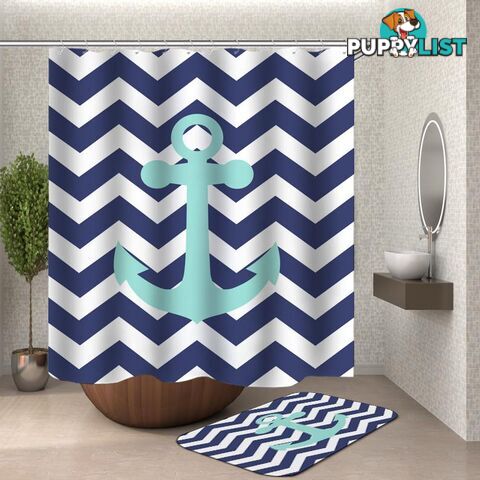 Blue White Chevron Anchor Shower Curtain - Curtain - 7427046119474