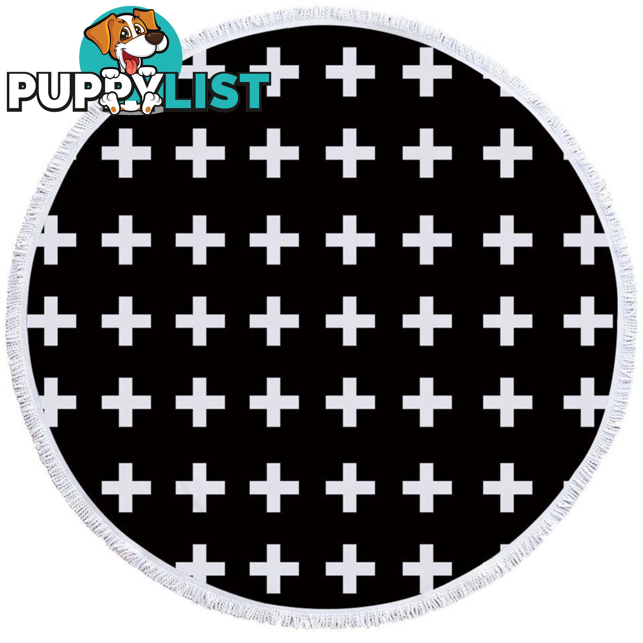 White Cross Over Black Beach Towel - Towel - 7427046325615