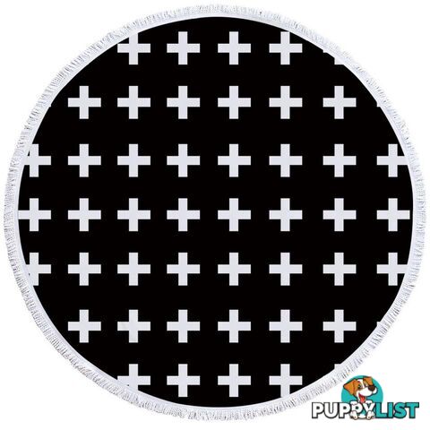 White Cross Over Black Beach Towel - Towel - 7427046325615