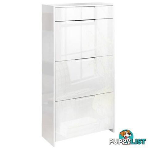 High Gloss Wooden Shoe Cabinet 24 Pair - White - Unbranded - 4344744419787