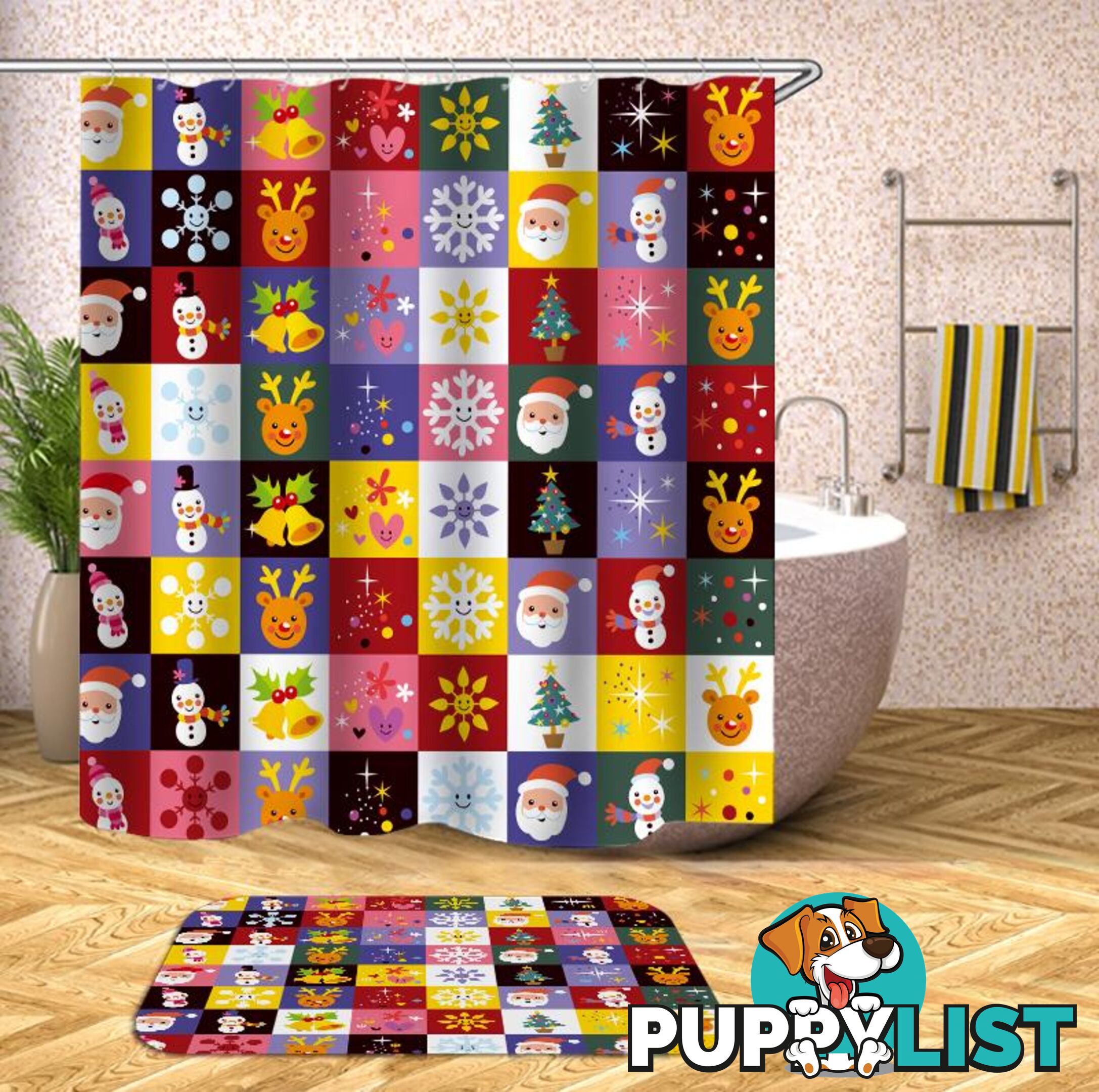 Colorful Christmas Checkers Shower Curtain - Curtain - 7427045989603