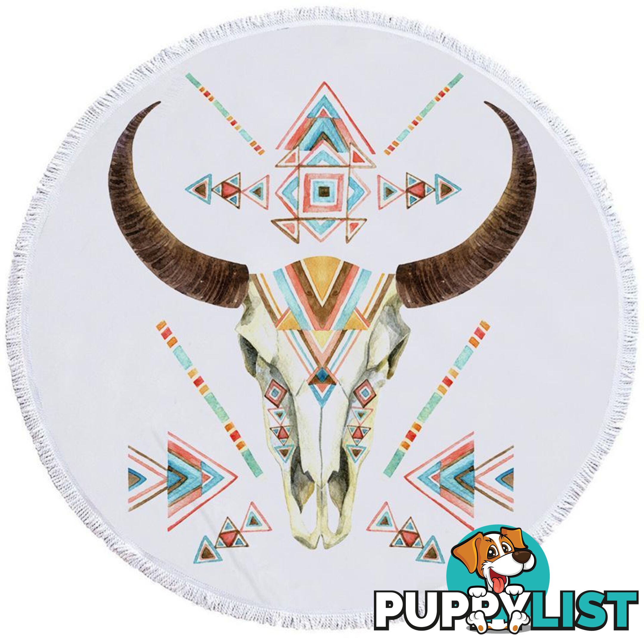 Multi Colored Bull Skull Beach Towel - Towel - 7427046308311