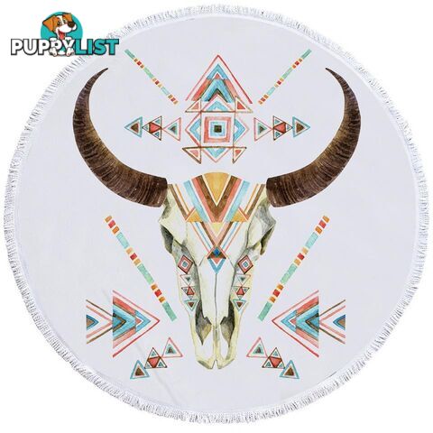 Multi Colored Bull Skull Beach Towel - Towel - 7427046308311