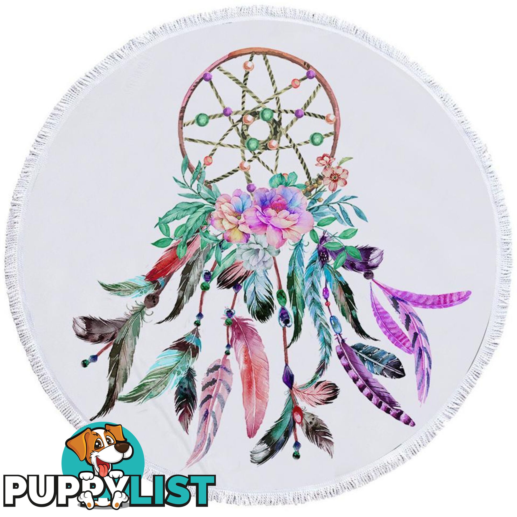 Multi Colored Feathers Dream Catcher Beach Towel - Towel - 7427046314299