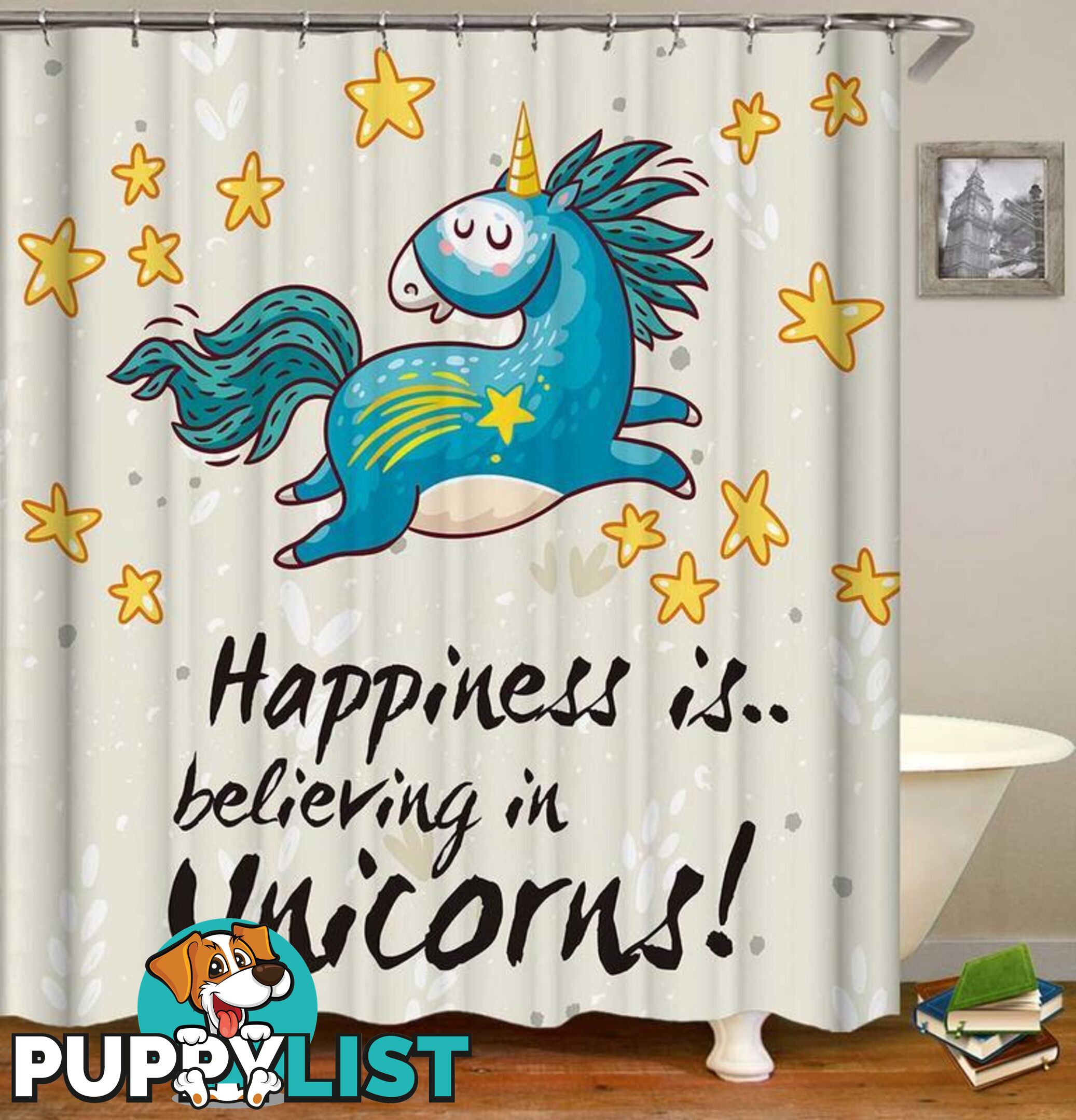 Unicorn And Stars Shower Curtain - Curtain - 7427046091633