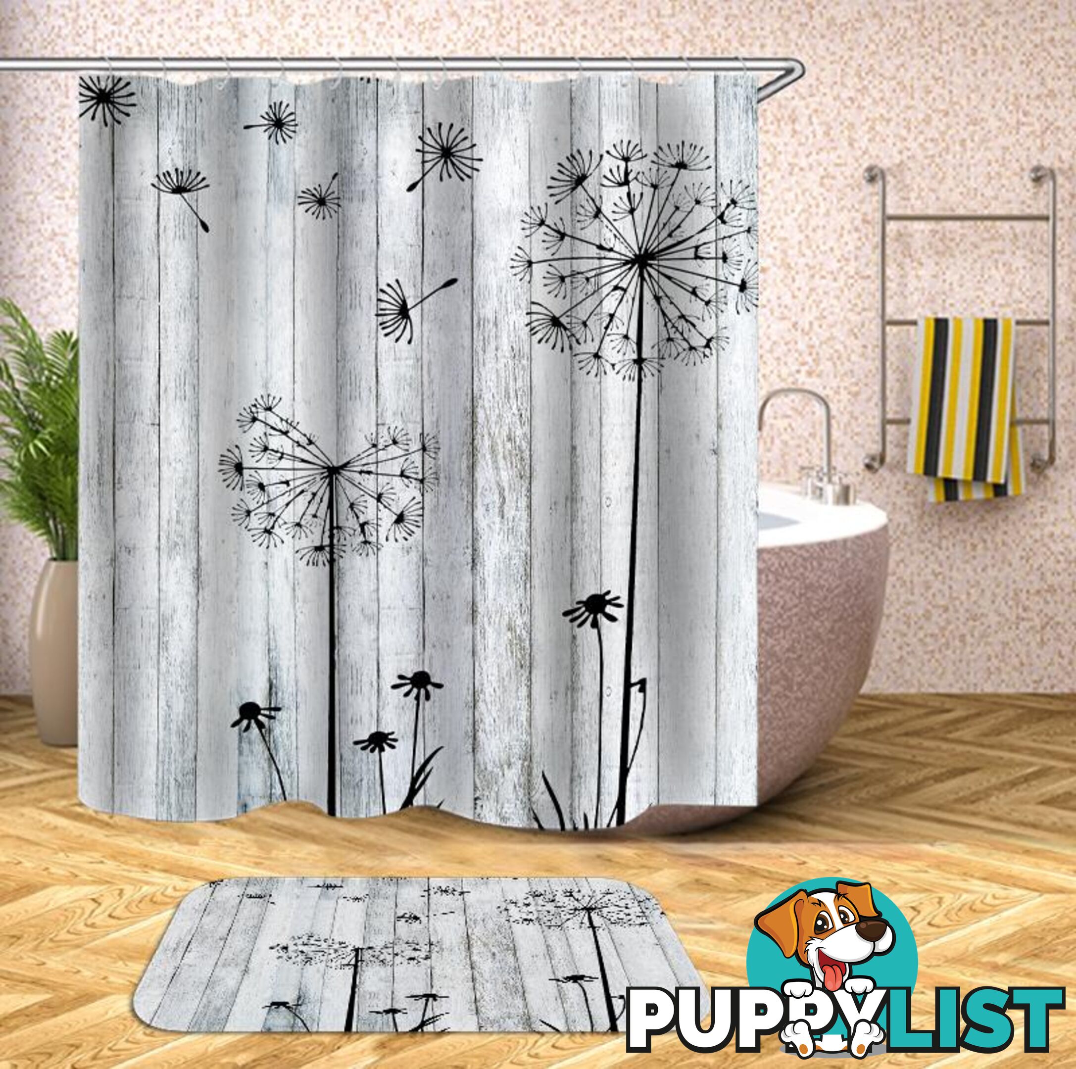 Black And White Groundsel's Seeds Shower Curtain - Curtain - 7427045939974