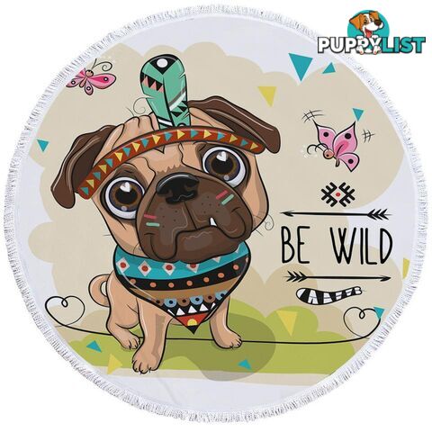 Adorable Native American Pug Beach Towel - Towel - 7427046316750