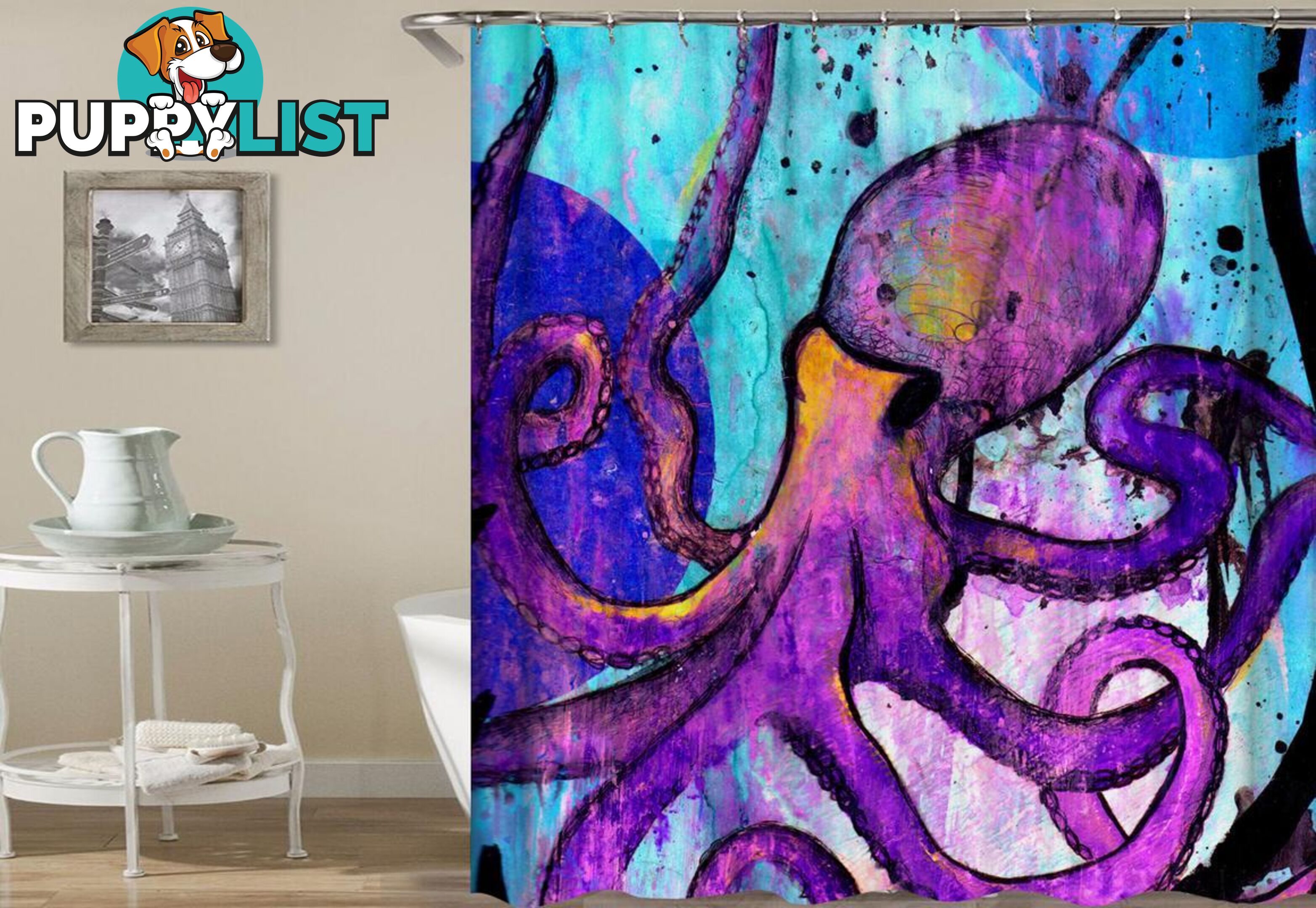 Purple Octopus Painting Shower Curtain - Curtain - 7427045929548