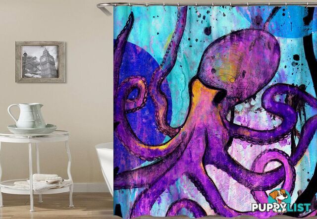 Purple Octopus Painting Shower Curtain - Curtain - 7427045929548