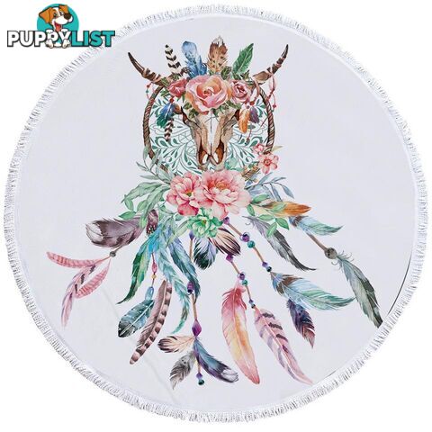 Floral Bull Skull and Dream Catcher Beach Towel - Towel - 7427046313575