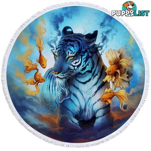 Blue Tiger and Fish Beach Towel - Towel - 7427046329019