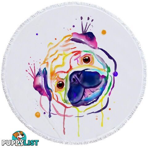 Colorful Painted Pug Beach Towel - Towel - 7427046340069