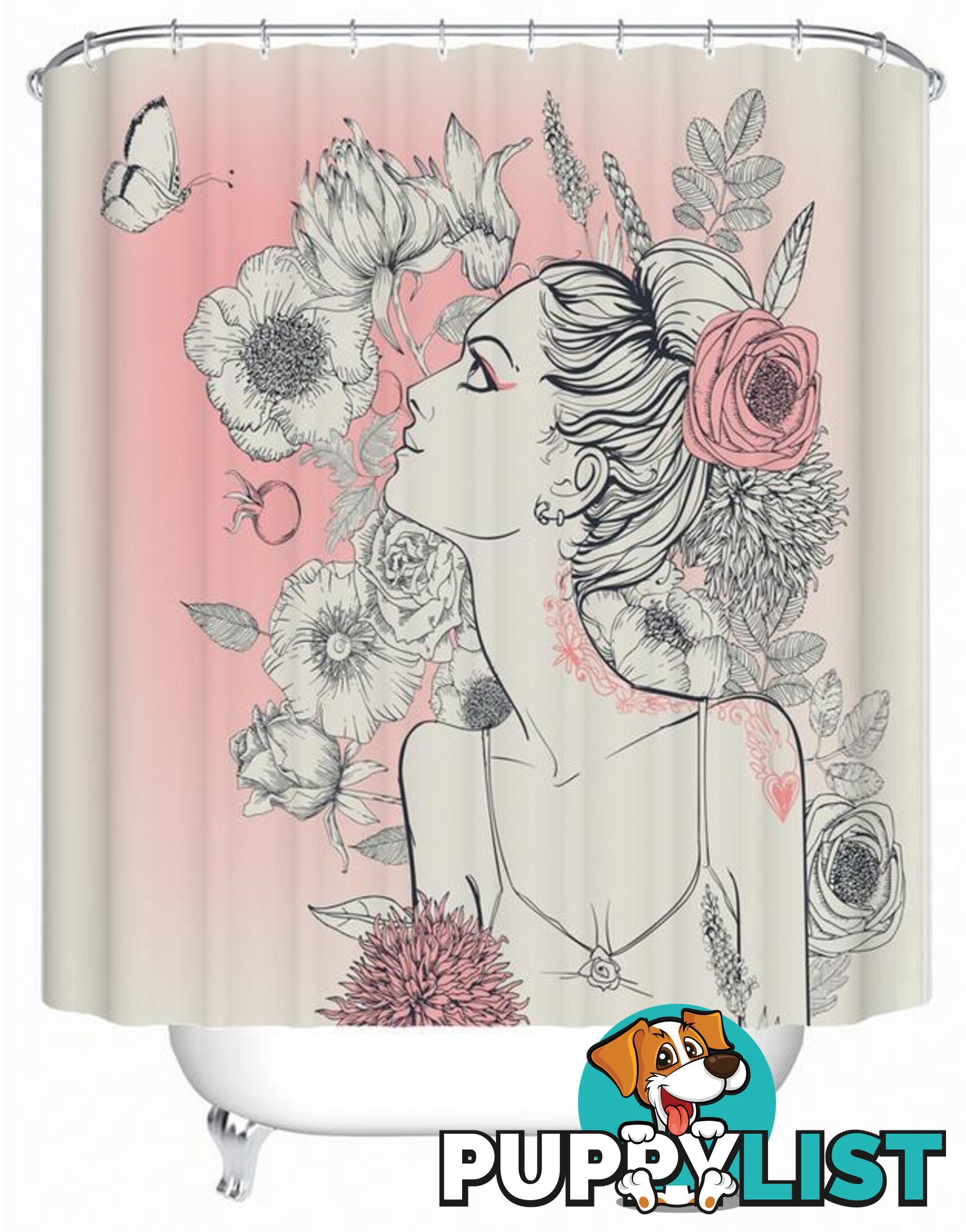 Floral Girl Pink And White Shower Curtain - Curtain - 7427045938298