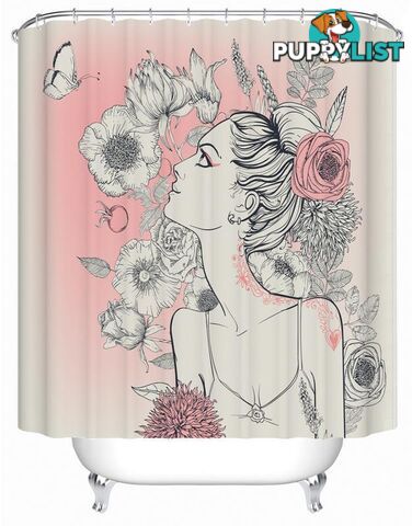 Floral Girl Pink And White Shower Curtain - Curtain - 7427045938298