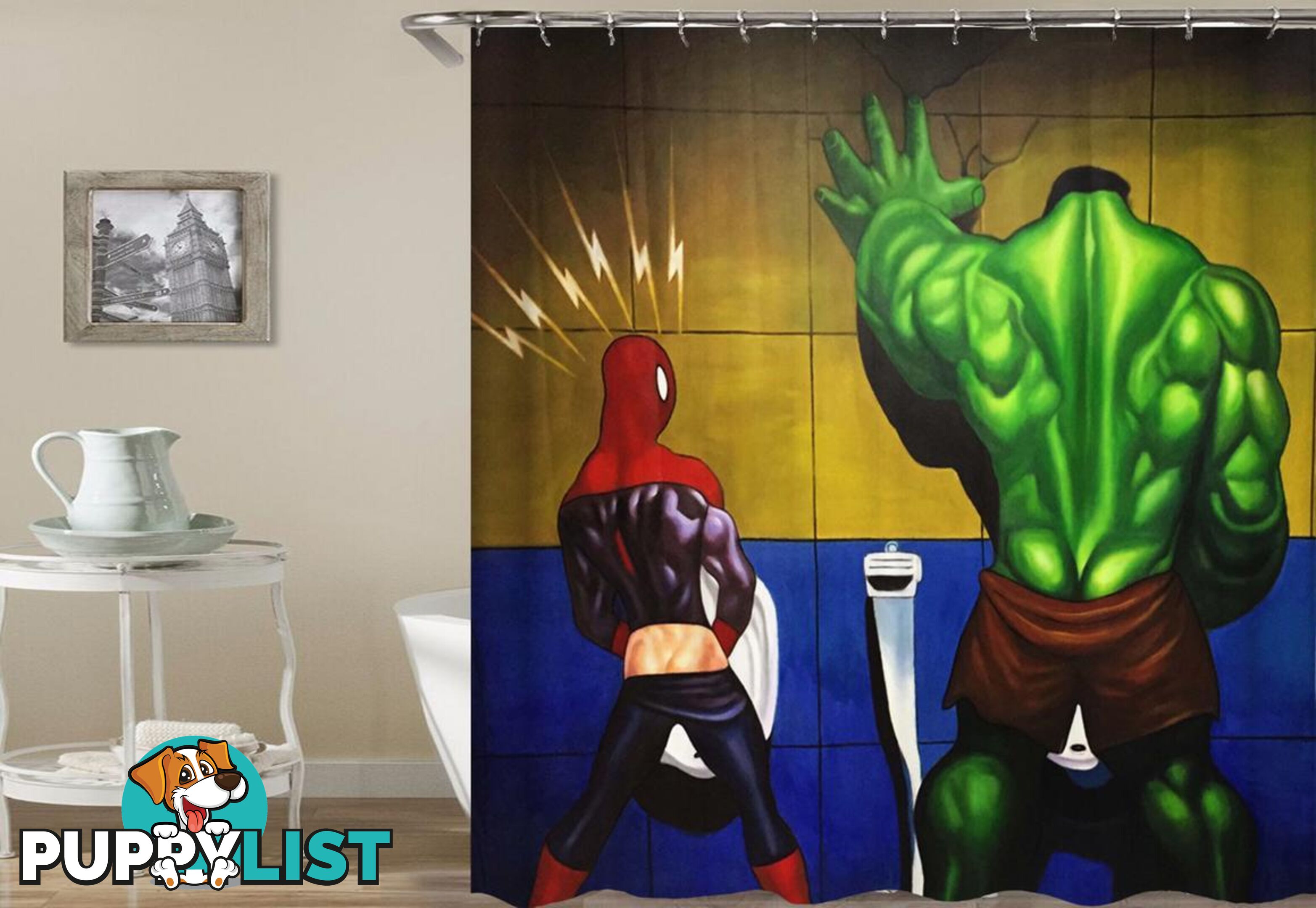 Spiderman And The Hulk Taking A Piss Shower Curtain - Curtain - 7427046011730