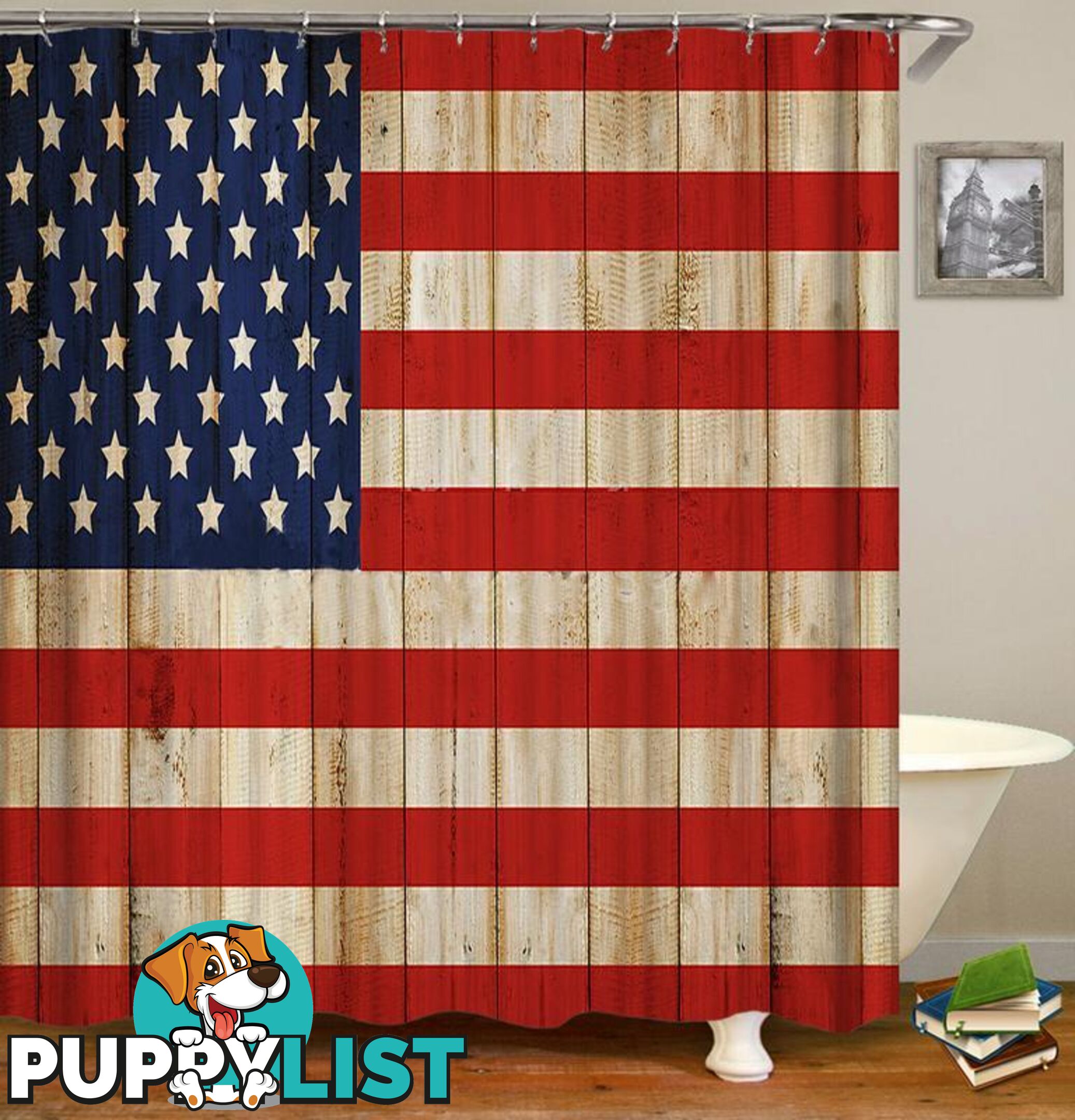 Rustic American Flag Shower Curtain - Curtain - 7427045914209