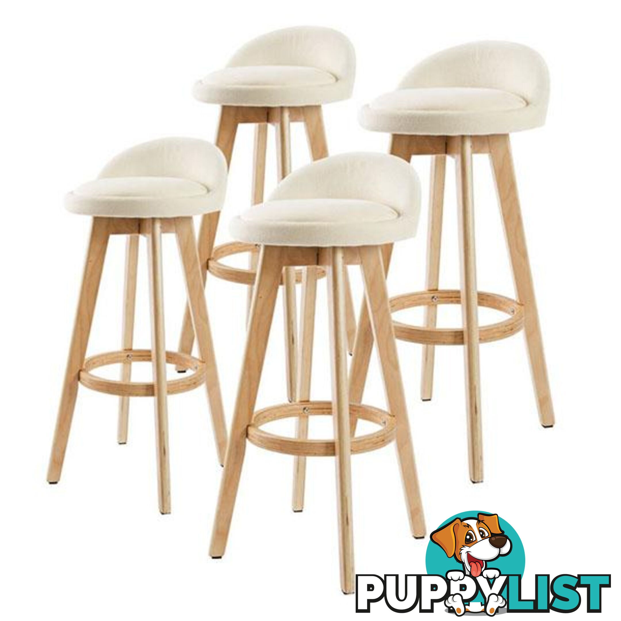 4X 72Cm Oak Wood Bar Stool Fabric Leila Beige - Unbranded - 9352338008526