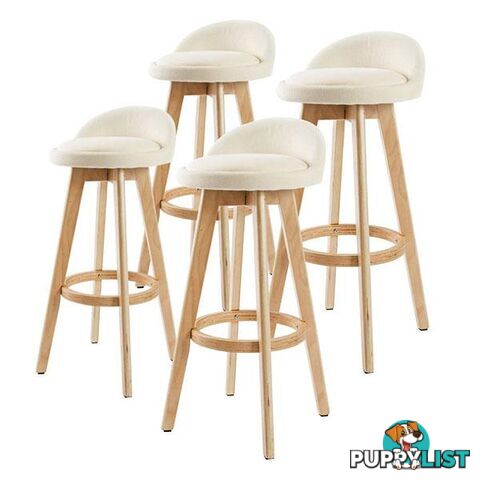 4X 72Cm Oak Wood Bar Stool Fabric Leila Beige - Unbranded - 9352338008526