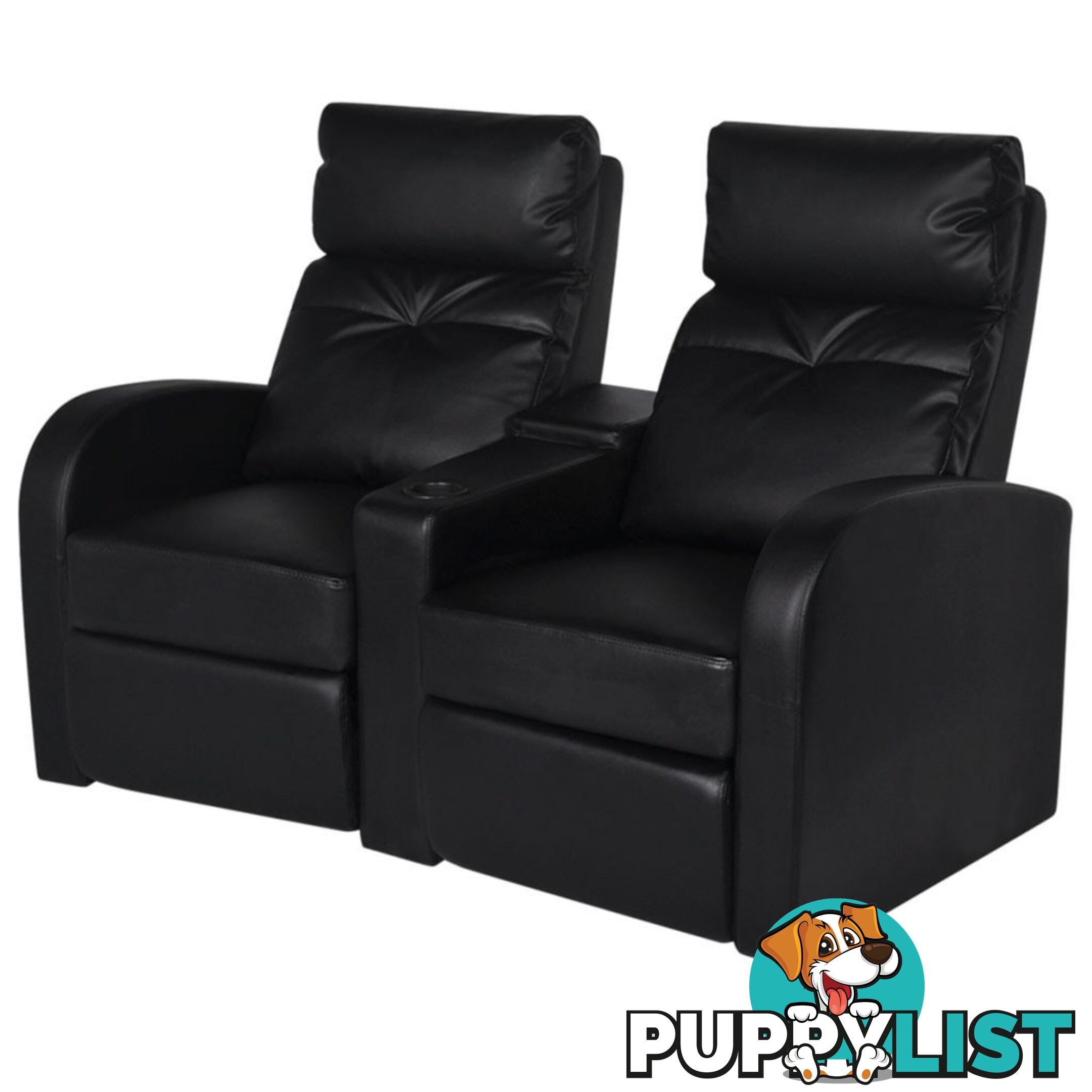 2-Seat Artificial Leather Recliner - Black - Unbranded - 4326500433701