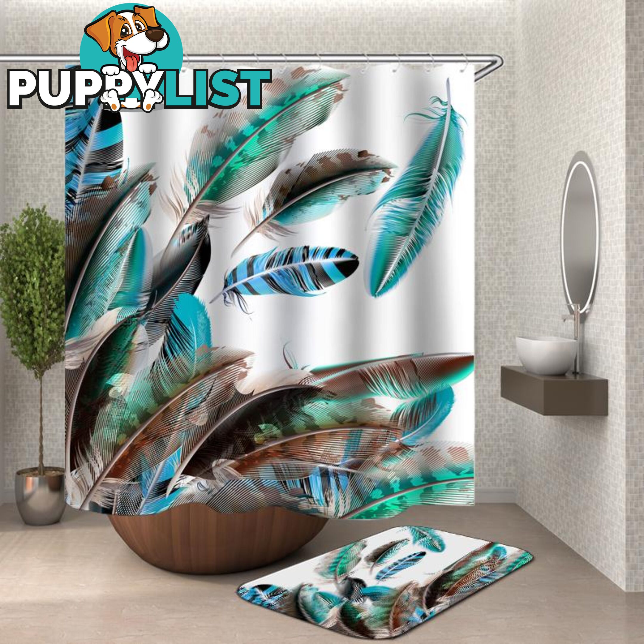 Turquoise Teal Feathers Shower Curtain - Curtain - 7427046119290