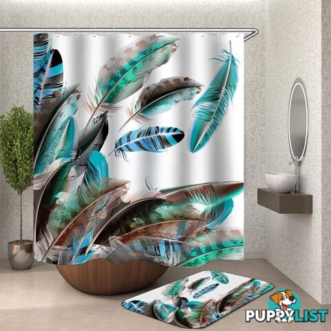 Turquoise Teal Feathers Shower Curtain - Curtain - 7427046119290