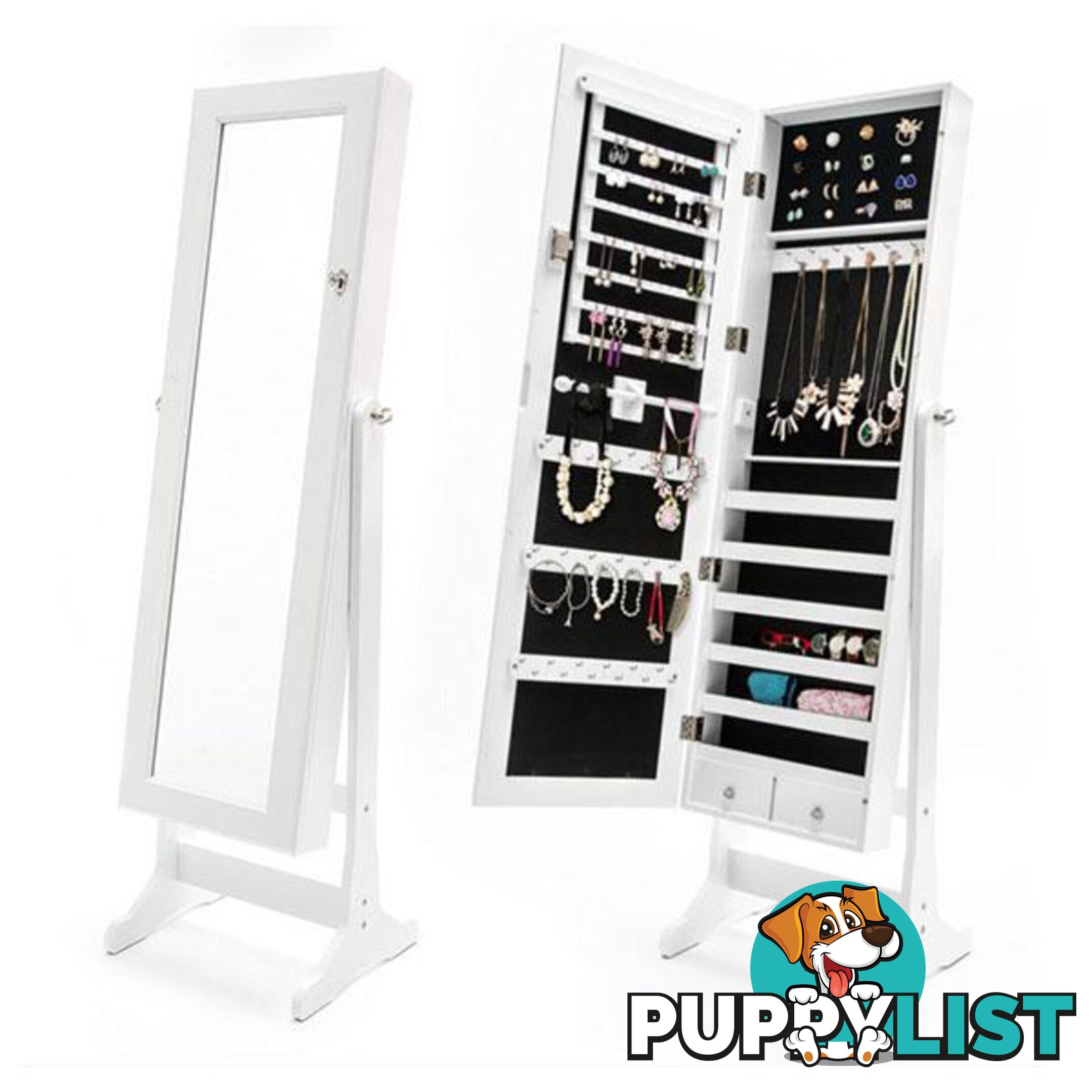 131Cm Mirror Jewellery Cabinet 2X Drawer Lowe White - Unbranded - 9352338008724