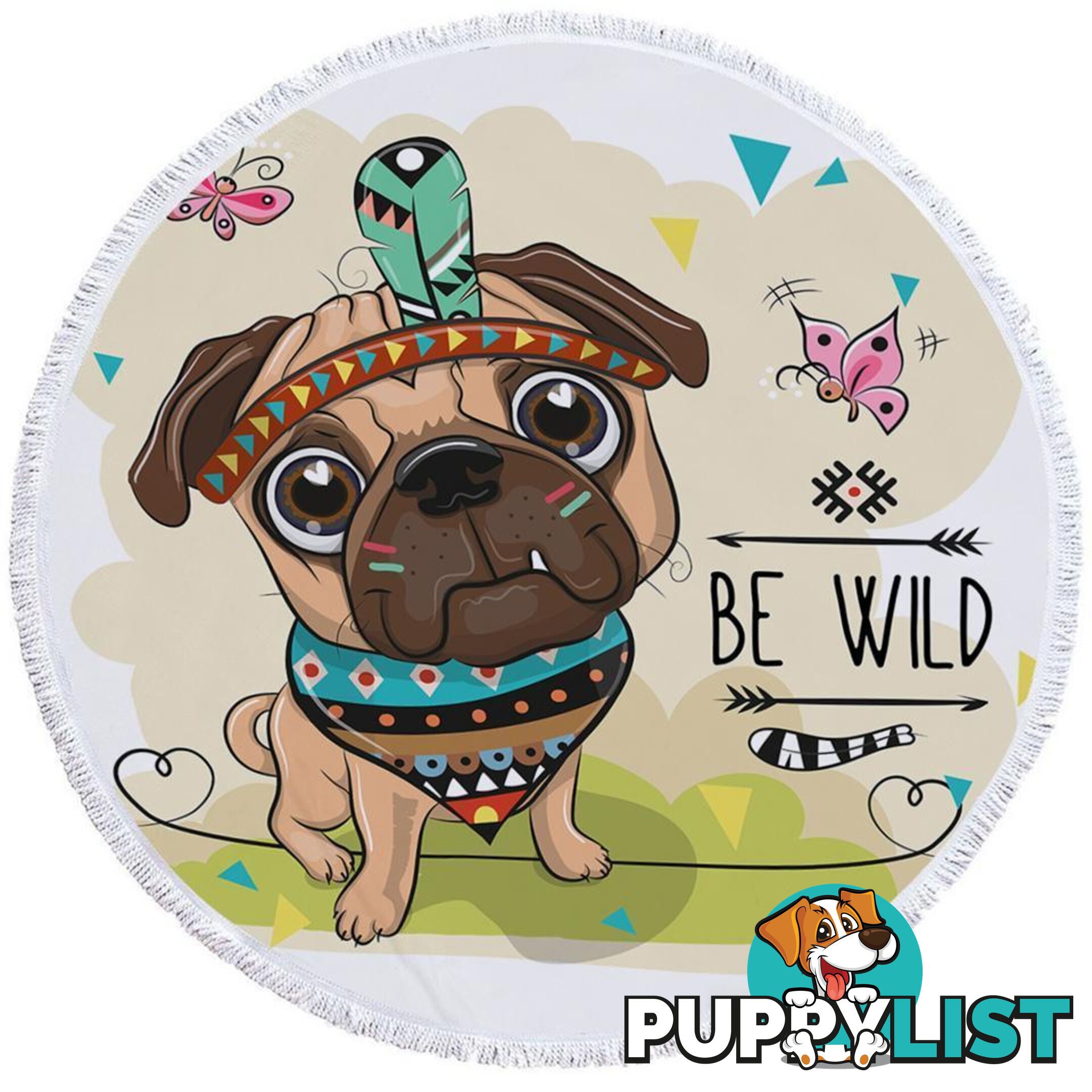 Adorable Native American Pug Beach Towel - Towel - 7427046316767